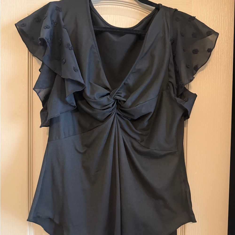 SHEIN Black Ruffle Sleeve Blouse NWOT